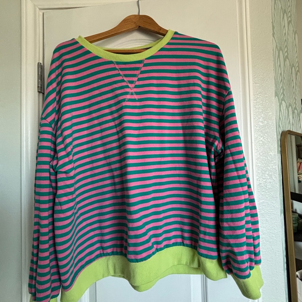 Striped Pink and Green Women's Sweatshirt